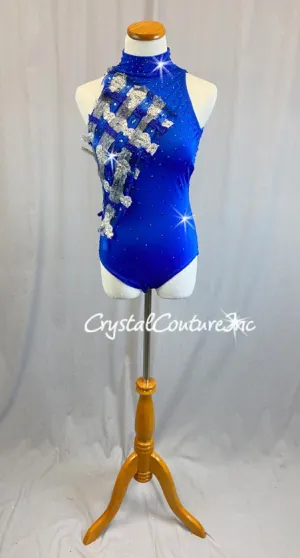 Royal Blue Mock-Neck Leotard with Weaved Detailing - Swarovski Rhinestones