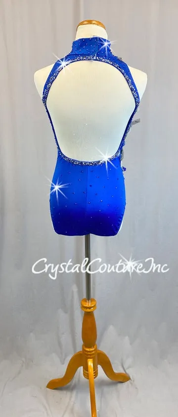 Royal Blue Mock-Neck Leotard with Weaved Detailing - Swarovski Rhinestones
