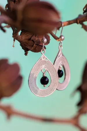 Silver Linings "Black Drops" Silver Filigree Handmade Dangle Earrings