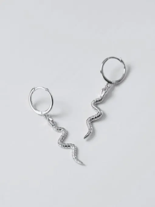 Snake Hoop Earrings, Crawl Drop Down Charm Small Hoop Huggie .925 Sterling Silver Waterproof Earrings