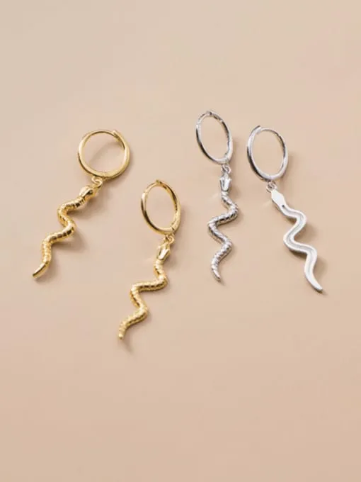 Snake Hoop Earrings, Crawl Drop Down Charm Small Hoop Huggie .925 Sterling Silver Waterproof Earrings