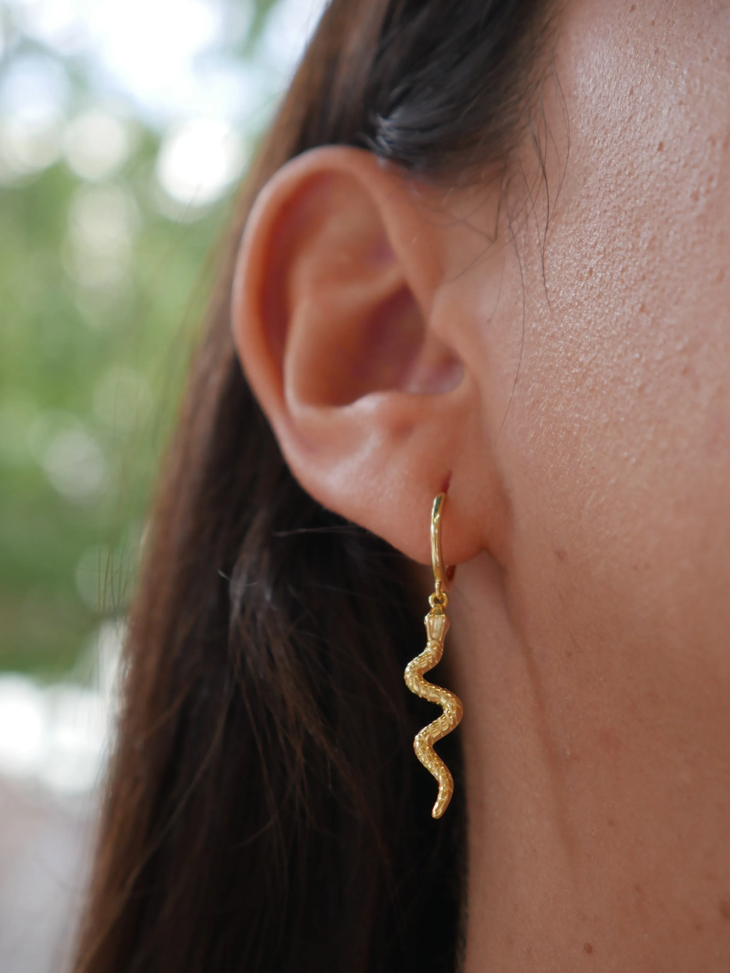 Snake Hoop Earrings, Crawl Drop Down Charm Small Hoop Huggie .925 Sterling Silver Waterproof Earrings