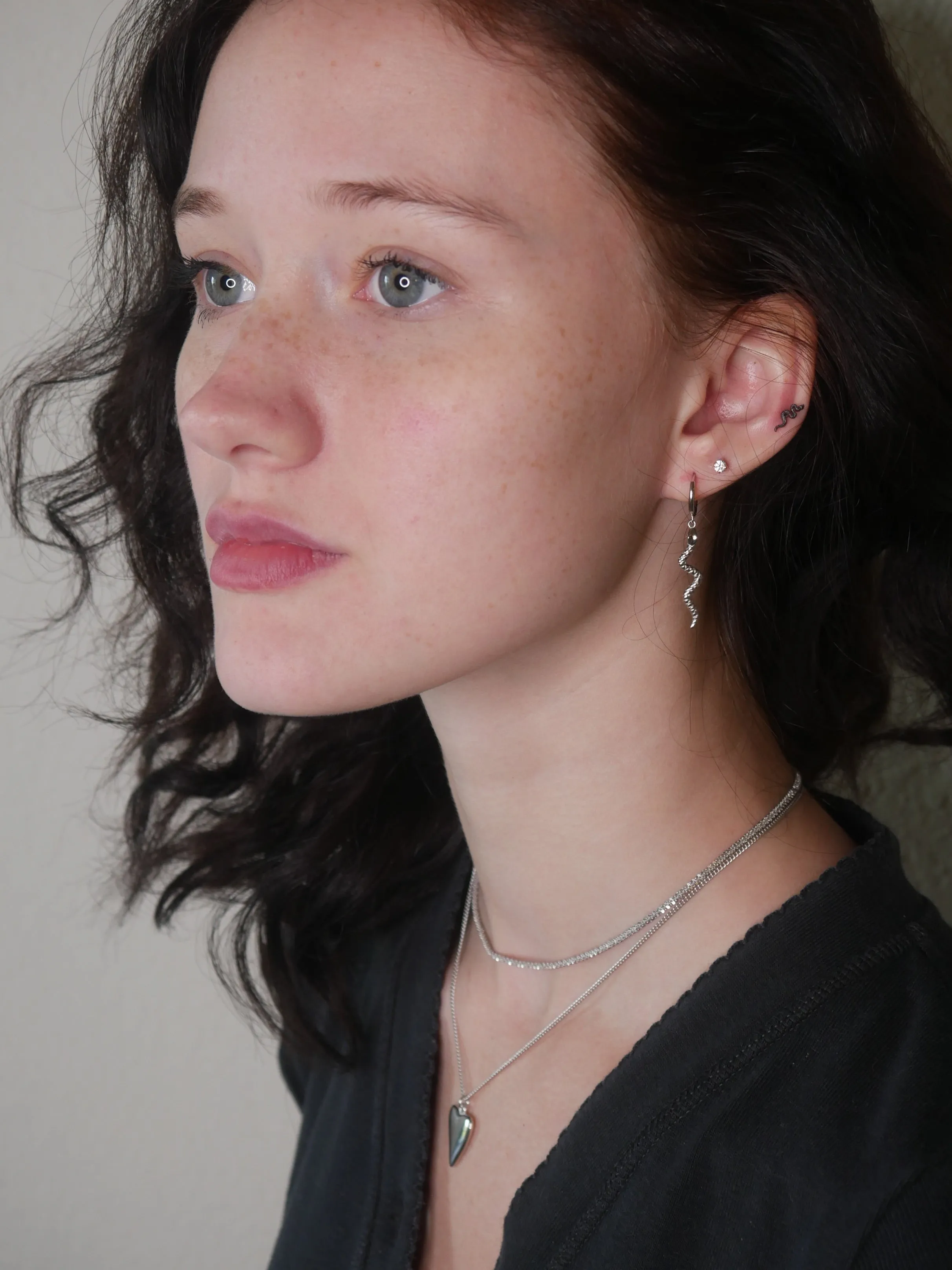 Snake Hoop Earrings, Crawl Drop Down Charm Small Hoop Huggie .925 Sterling Silver Waterproof Earrings