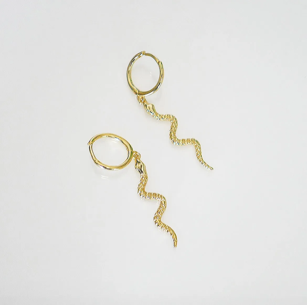 Snake Hoop Earrings, Crawl Drop Down Charm Small Hoop Huggie .925 Sterling Silver Waterproof Earrings