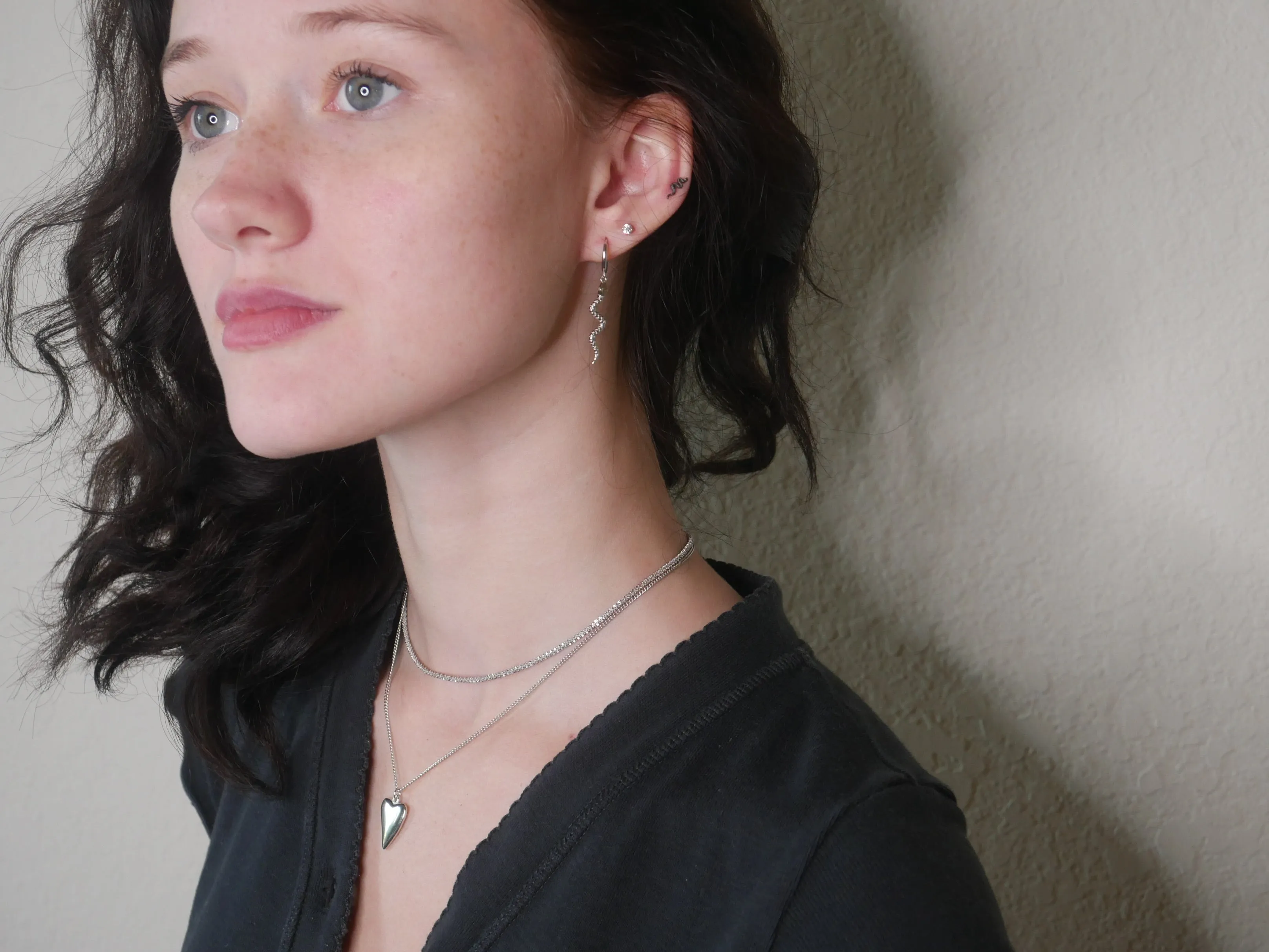 Snake Hoop Earrings, Crawl Drop Down Charm Small Hoop Huggie .925 Sterling Silver Waterproof Earrings