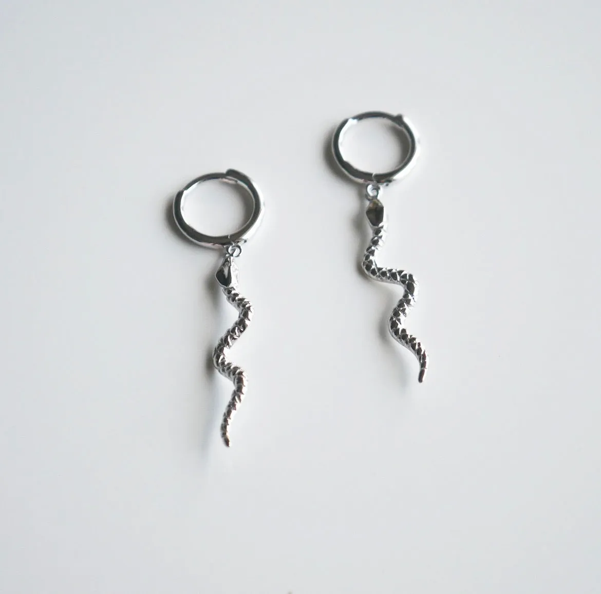 Snake Hoop Earrings, Crawl Drop Down Charm Small Hoop Huggie .925 Sterling Silver Waterproof Earrings
