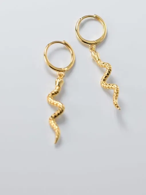 Snake Hoop Earrings, Crawl Drop Down Charm Small Hoop Huggie .925 Sterling Silver Waterproof Earrings
