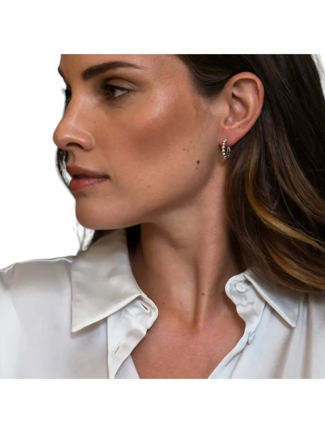 Ti Sento - Women's Beaded Ball Huggies Earrings