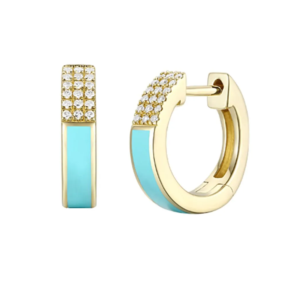 Turquoise Enamel & Diamond Huggies 12mm