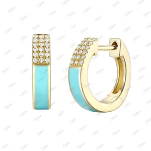Turquoise Enamel & Diamond Huggies 12mm