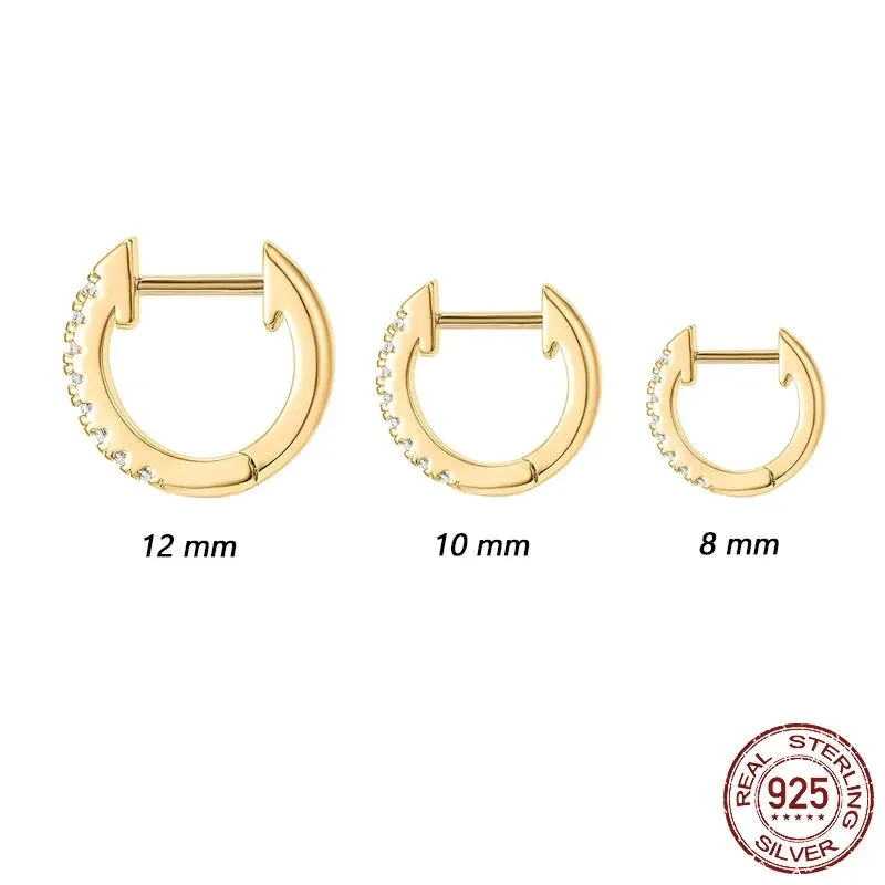 VAIGE 925 Sterling Silver Classic Small Hoop Earrings with Zircon - Huggie Stud Design SCE498
