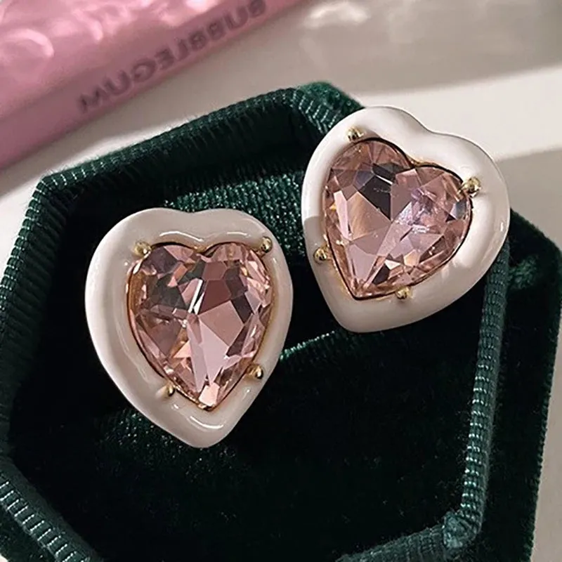 VAIGE Adorable Heart-Shaped Sparkling Pink Zircon Earrings