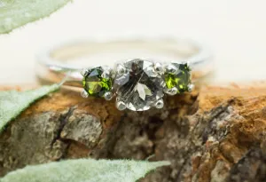 Zoisite and Green Zircon Ring, Genuine Untreated Pakistan Zoisite and Sri Lanka Zircon
